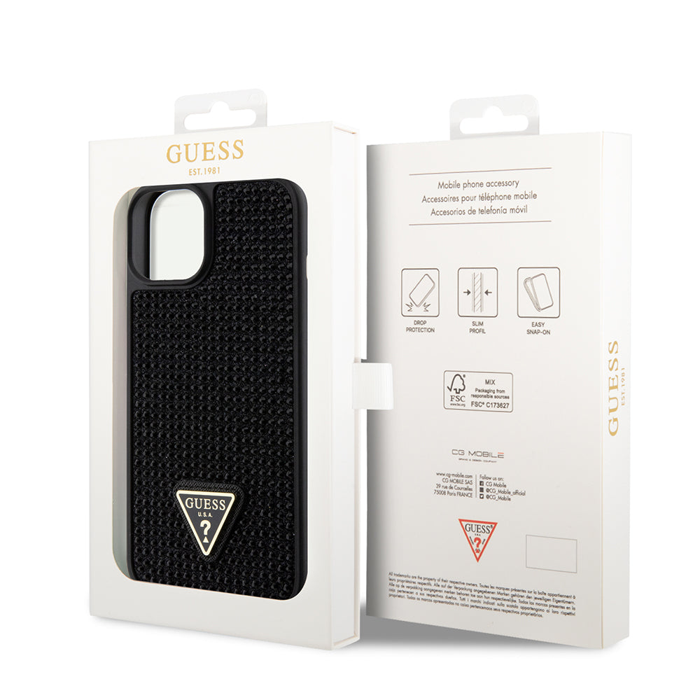 Guess iPhone 15 Orjinal Lisanslı Taşlı Arka Yüzey Üçgen Logolu Telefon Kılıfı Guess iPhone 15 Orjinal Lisanslı Taşlı Arka Yüzey Üçgen Logolu Telefon Kılıfı